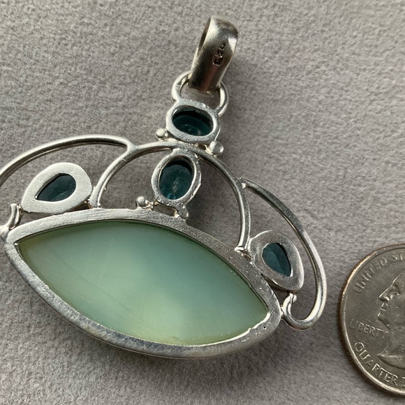 Sterling Silver Pendant W/Druzy Stone & Topaz Rhinestones - Picture 4 of 7